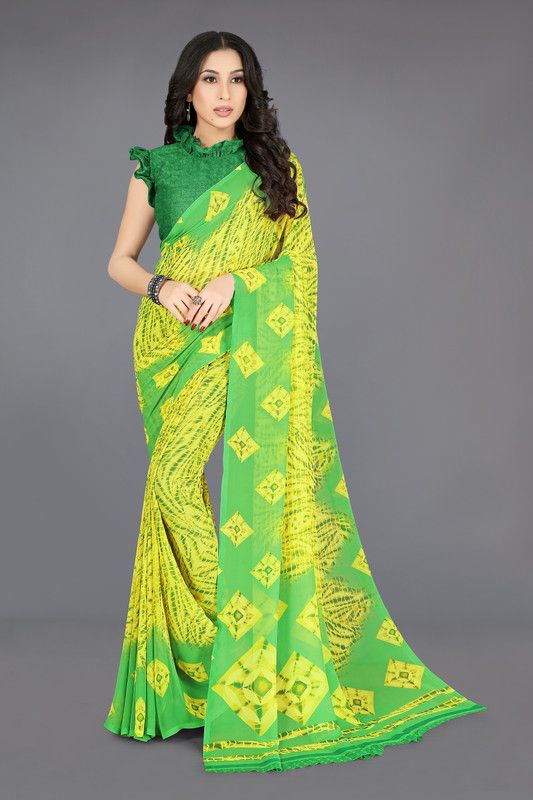 Printed, Blocked Printed Daily Wear Georgette Saree  (Yellow)