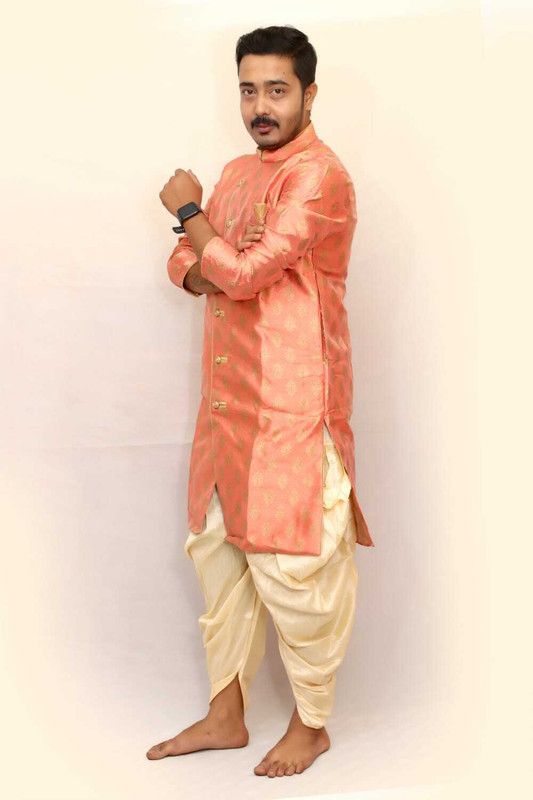 Men Self Design Jacquard Ethnic Dress  (Pink)
