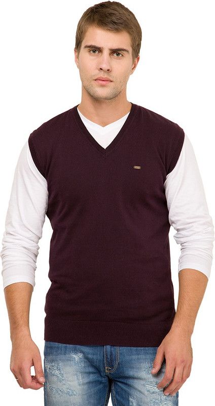 Men Solid V-neck Pink Sweater