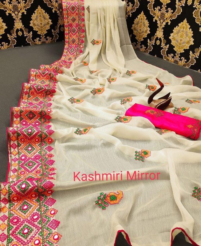 Woven Banarasi Cotton Blend Saree  (Pink, White)