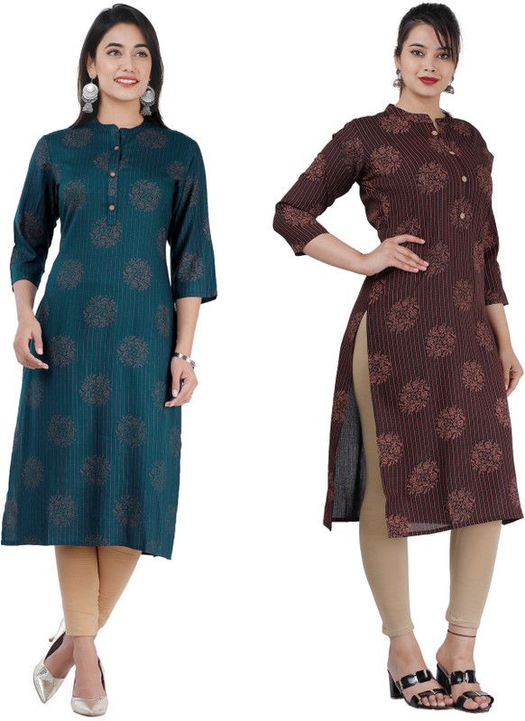 Pack of 2 Women Striped Viscose Rayon A-line Kurta  (Multicolor)