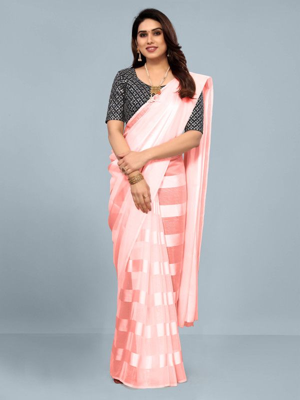 Self Design, Striped Bollywood Silk Blend Saree  (Pink)