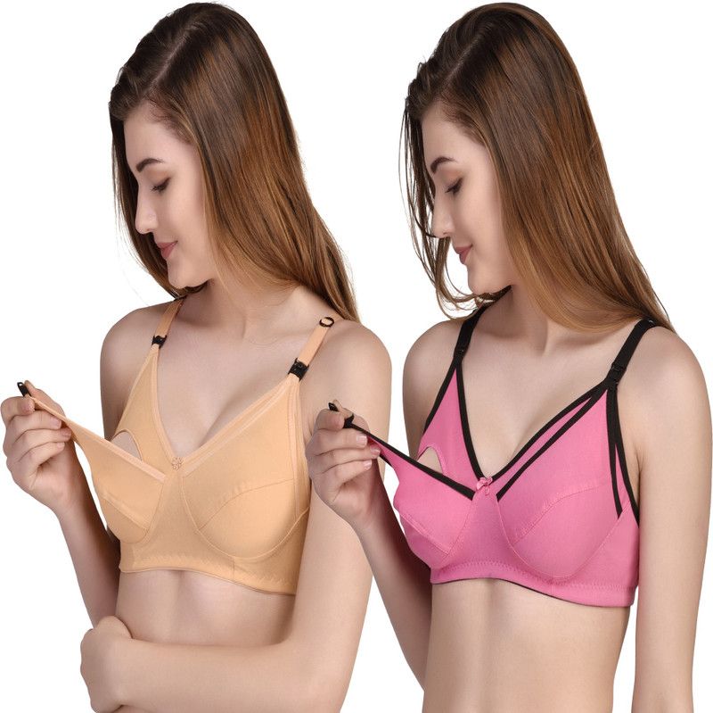 Pack of 2 Women Maternity/Nursing Non Padded Bra  (Gold, Pink)