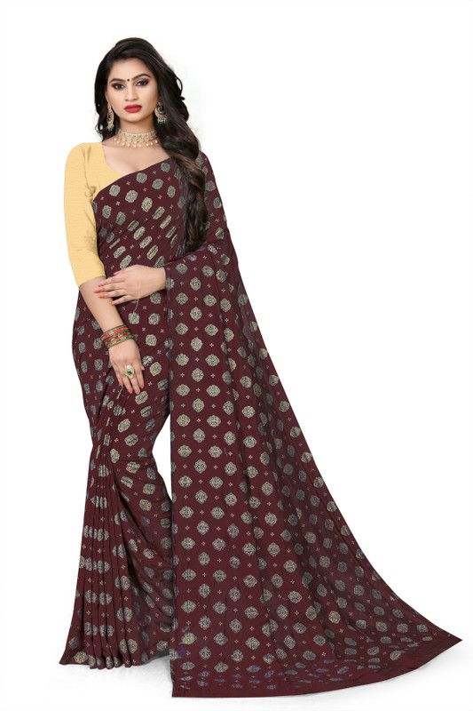 Printed Kanjivaram Art Silk Saree  (Brown)