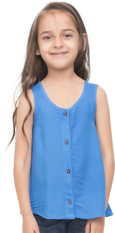 Girls Cotton Blend A-line Top  (Dark Blue, Pack of 1)