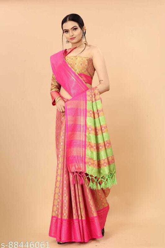Woven Assam Silk Art Silk, Cotton Silk Saree  (Green)