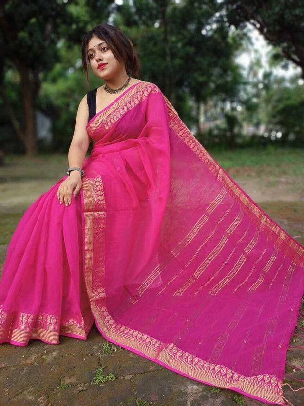 Self Design Maheshwari Cotton Silk Saree  (Pink)