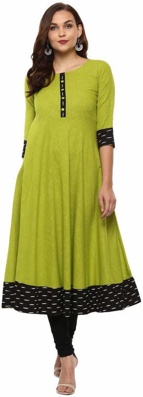Women Printed Cotton Blend Flared Kurta  (Light Green)