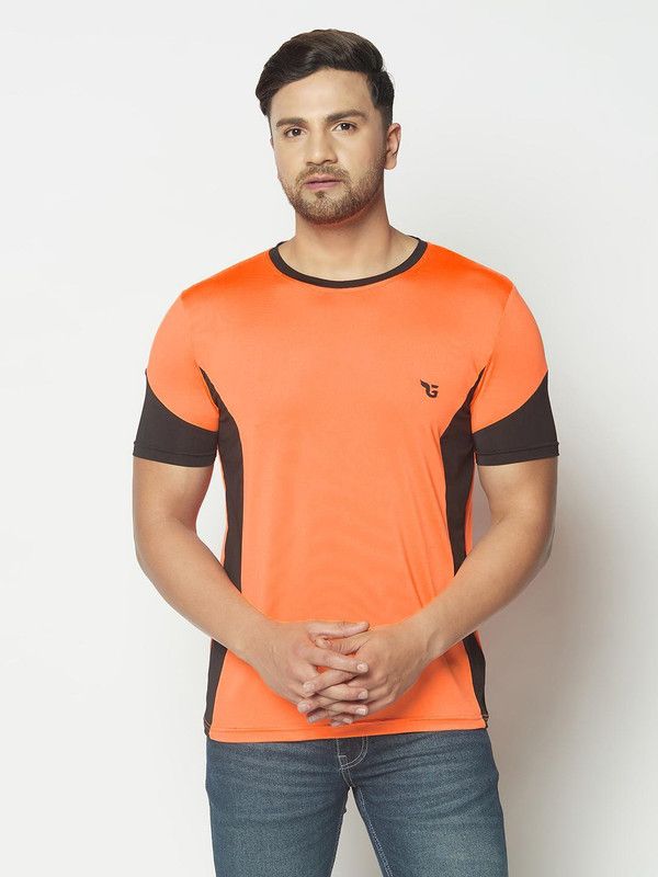 Solid Men Orange, Black T-Shirt