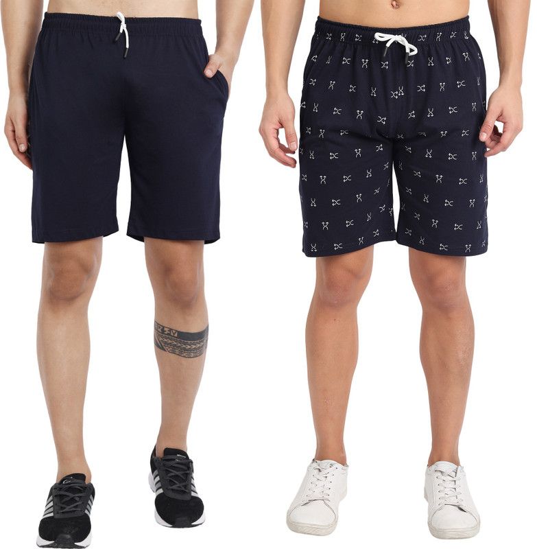 Pack of 2 Printed Men Blue Regular Shorts, Running Shorts, Gym Shorts, Basic Shorts, Night Shorts, Sports Shorts