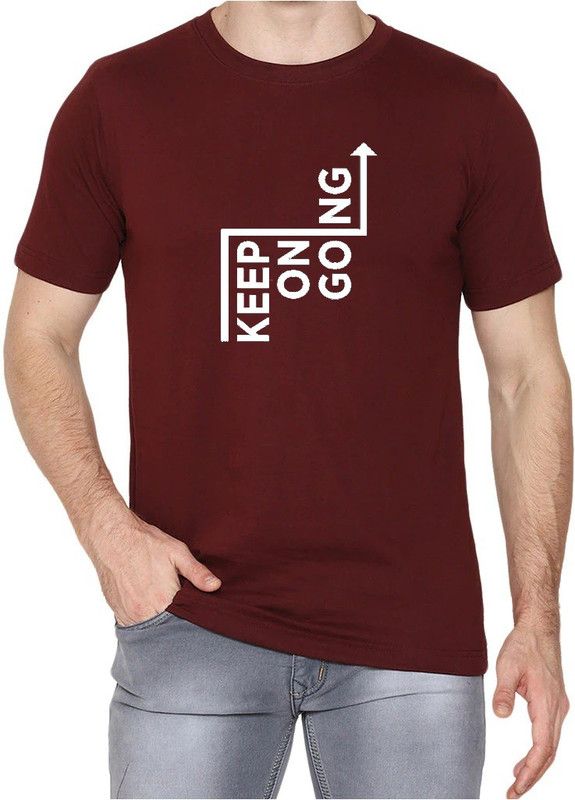 247 Men Typography Round Neck Poly Cotton Maroon T-Shirt