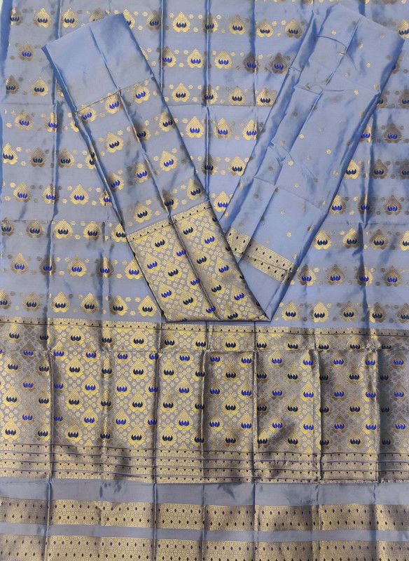Woven Mekhela Chador Polyester Saree  (Blue)