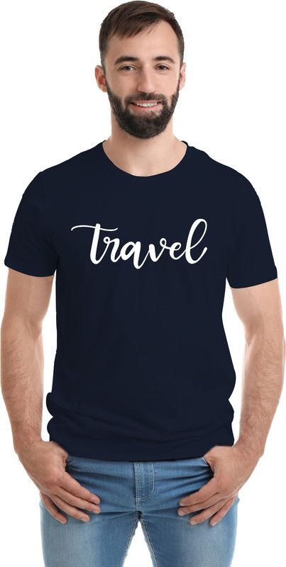 Travel Round Neck Half Sleeve Navy Blue Tshirt Men Printed Round Neck Pure Cotton Blue T-Shirt