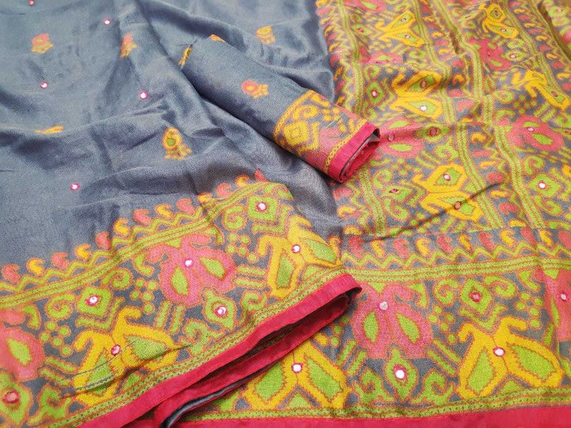 Fashion Cotton Jute Saree  (Grey)