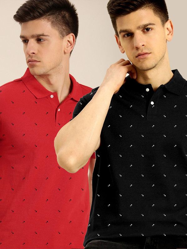 Printed Men Black, Red T-Shirt  (Pack of 2)