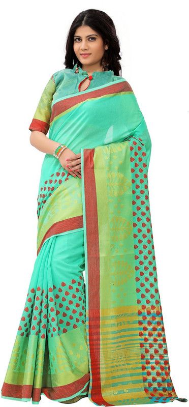 Self Design Bollywood Cotton Blend, Cotton Silk Saree  (Green)