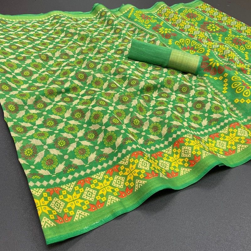 Bhagalpuri Cotton Silk Saree  (Green)