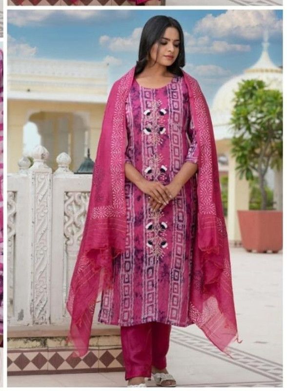 Women Embroidered Cotton Silk Straight Kurta  (Purple)