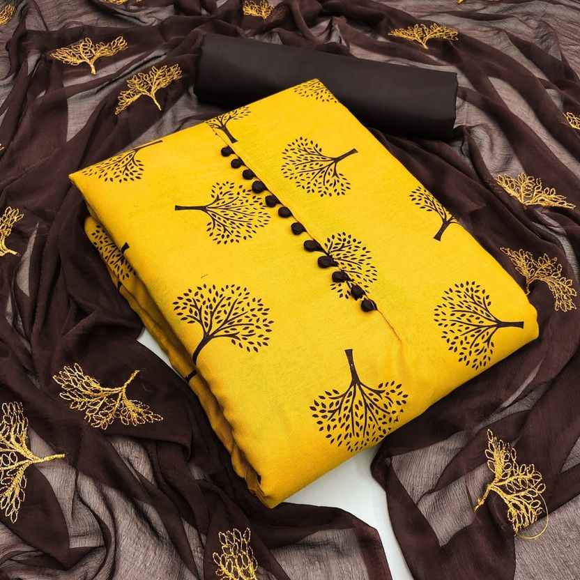 Unstitched Cotton Silk Salwar Suit Material Printed