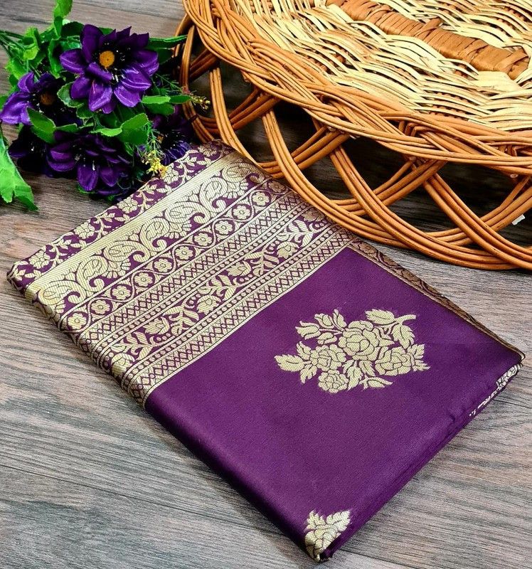 Printed Dharmavaram Art Silk Saree  (Purple)