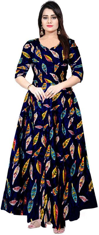 Printed Rayon Blend Stitched Anarkali Gown  (Multicolor)
