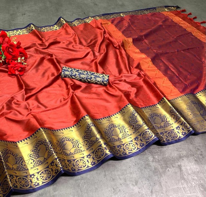 Woven Daily Wear Jacquard, Cotton Silk Saree  (Red)