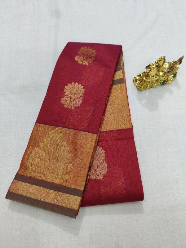 Embellished Kota Doria Cotton Silk Saree  (Red)