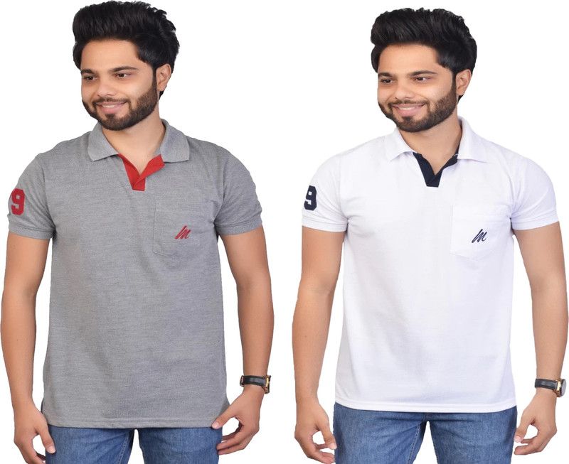 Printed Men Grey, White T-Shirt  (Pack of 2)