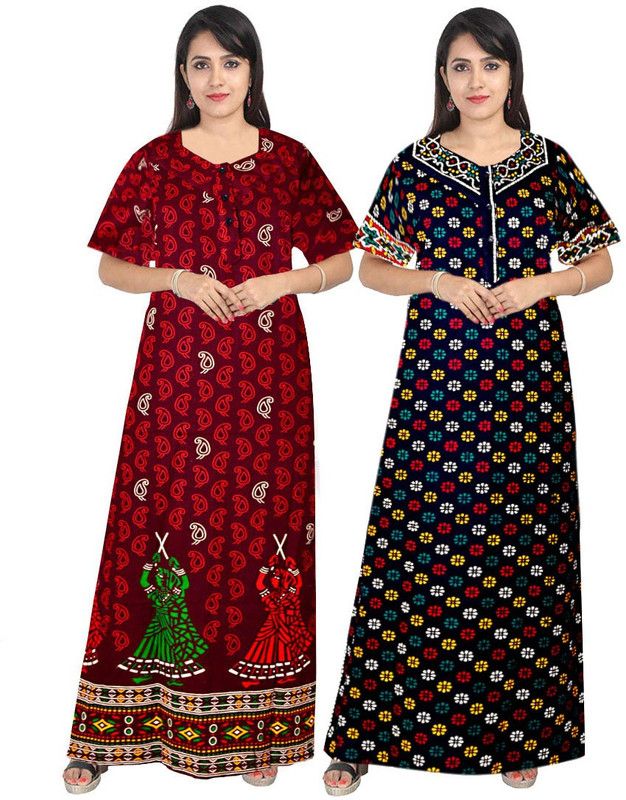 Women Night Dress  (Dark Green, Red)