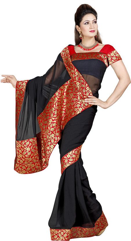 Embroidered Bollywood Chiffon Saree  (Black)