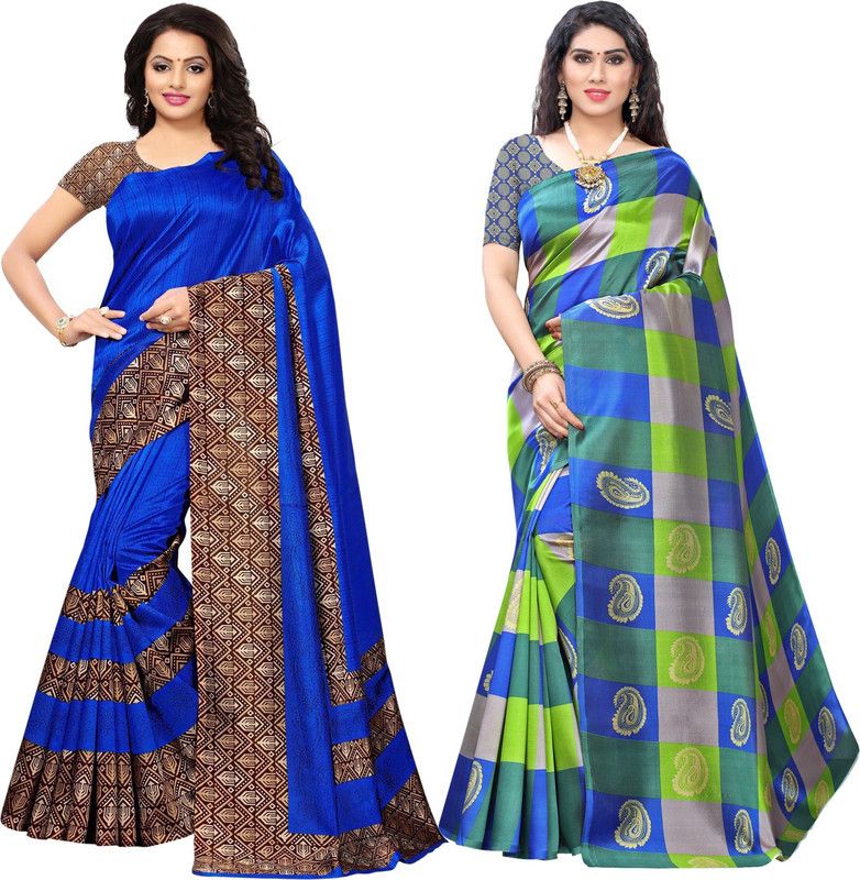 Kanjivaram Cotton Silk Saree  (Blue, Multicolor)