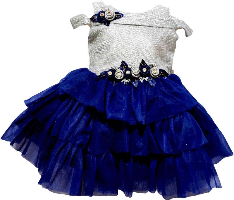 Baby Girls Short/Mid Thigh Festive/Wedding Dress  (Blue, Sleeveless)