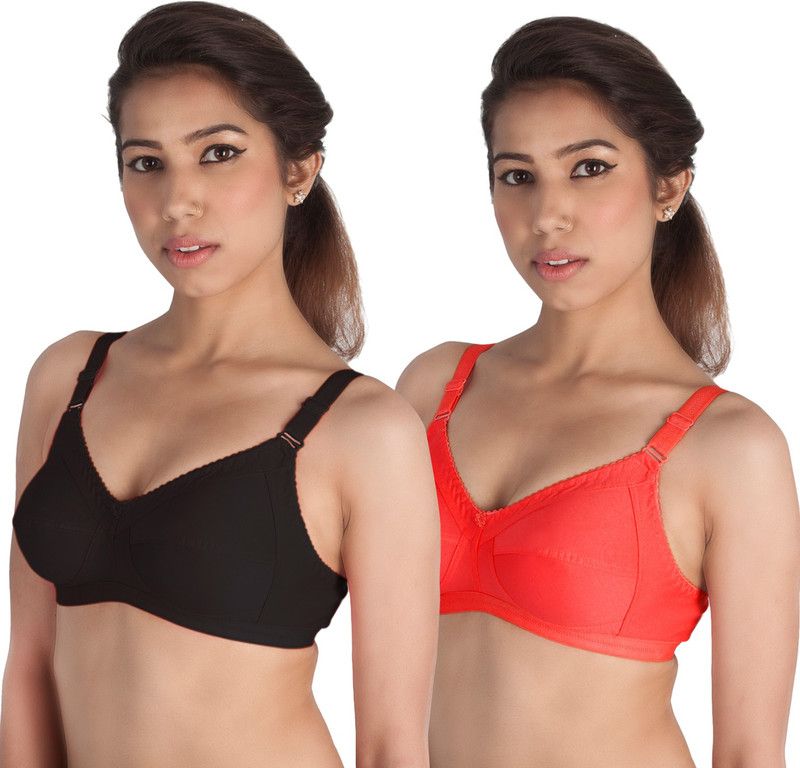 Women Full Coverage Non Padded Bra  (Black, Red)