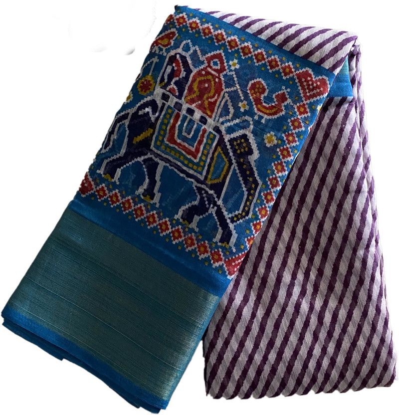 Printed Patola Cotton Blend Saree  (Multicolor)