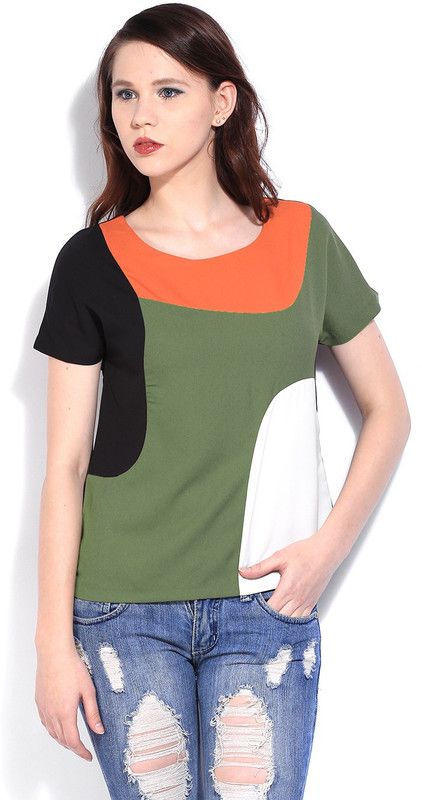 Casual Regular Sleeves Solid Women Green, Black, Orange Top