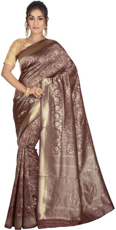 Self Design, Paisley, Ombre, Embroidered, Embellished, Woven, Applique, Dyed Kanjivaram Silk Blend, Art Silk Saree  (Gold, Maroon)