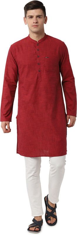 Men Self Design Pure Cotton Straight Kurta  (Beige)