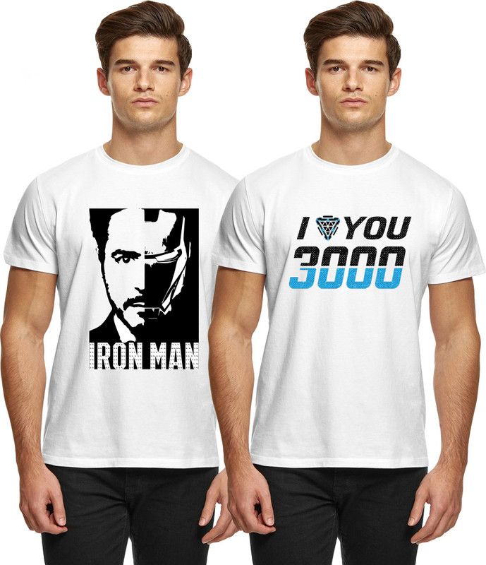 Pack of 2 Broyz Ironman Men Round Neck White Combo T-Shirt Men Printed Round Neck Polyester White T-Shirt
