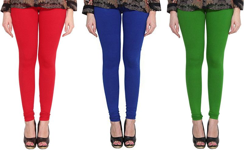 KEX Churidar Ethnic Wear Legging  (Red, Green, Blue, Solid)