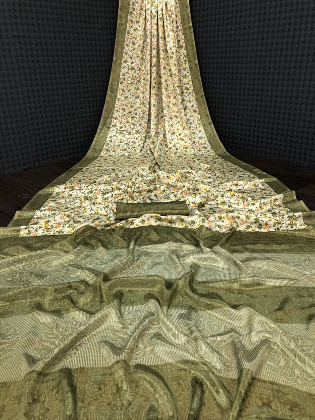 Printed Banarasi Jacquard, Cotton Silk Saree  (Multicolor)