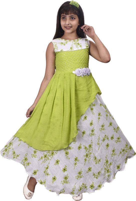 Solid Cotton Blend Semi Stitched Anarkali Gown  (Green)