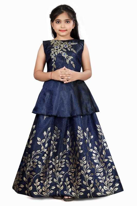 Printed Satin Stitched Anarkali Gown  (Blue)