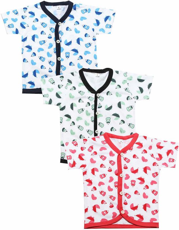 Girls Printed Cotton Blend T Shirt  (White, Pack of 3)