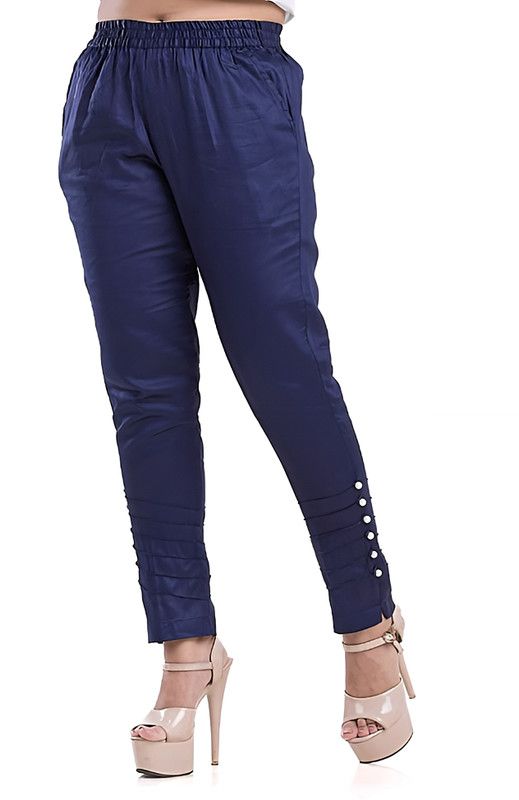 Women Regular Fit, Skinny Fit, Slim Fit Blue, Yellow Satin Trousers