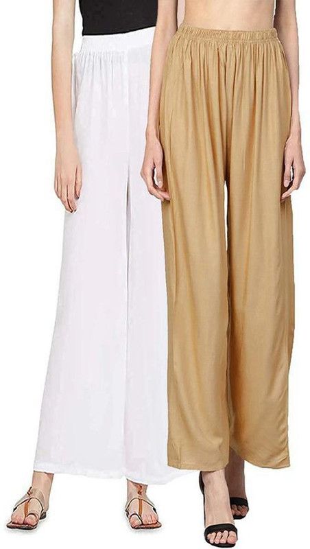 Pack of 2 Women Regular Fit Gold, White Viscose Rayon Trousers
