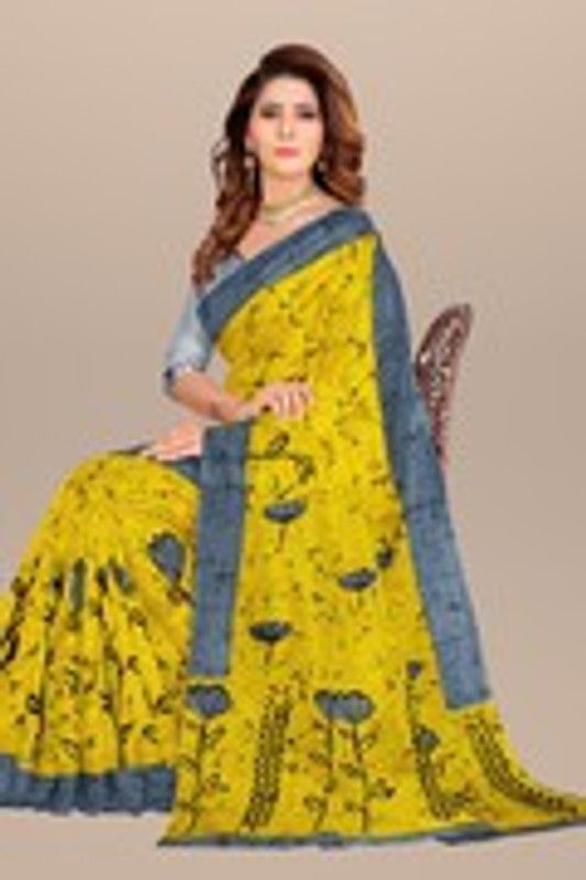 Blocked Printed Fashion Pure Cotton Saree  (Yellow)