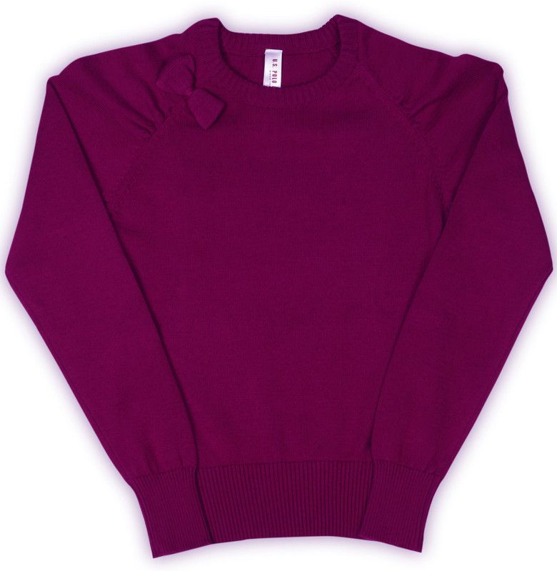 Girls Solid Round Neck Maroon Sweater