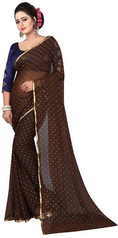 Polka Print Fashion Chiffon Saree  (Brown)