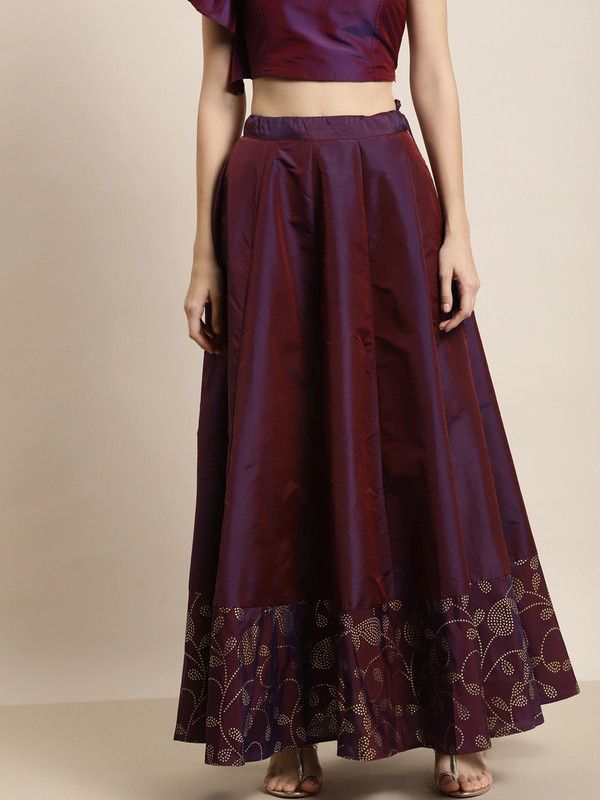Women Printed Flared Purple Skirt