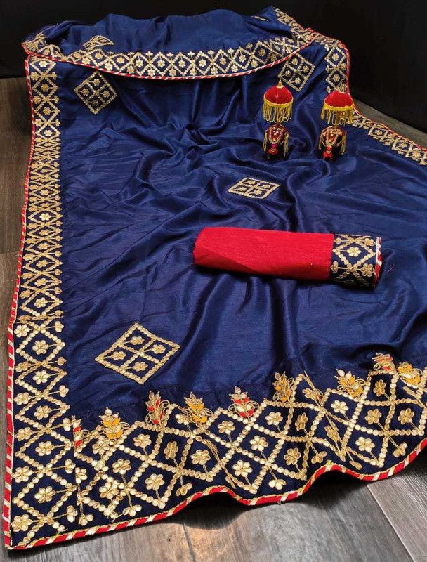 Bollywood Pure Silk Saree  (Dark Blue)